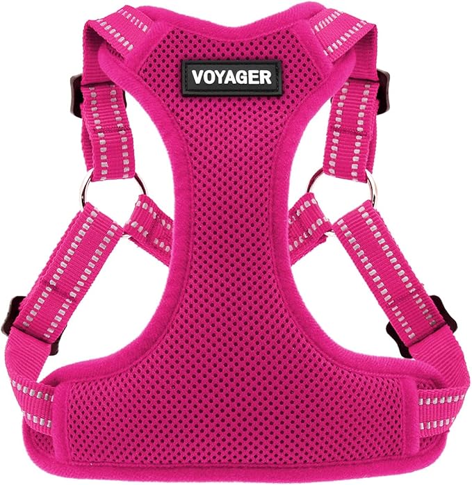 Best Pet Supplies Voyager Mesh Dog Breathable Harness Reflective Stitching, All Weather Adjustable for Walking Training, or Running - Heavy Duty & Durable, Harness (Fuchsia), L