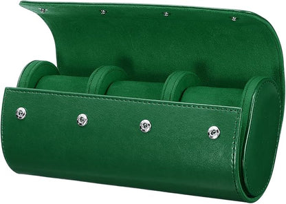 HARFINGTON Watch Roll Travel Case 3 Slot Portable Leather Watch Case for Men and Women, Watches Storage Organizer with Removable Pillows for Traveling, Display, Home Storage, Green