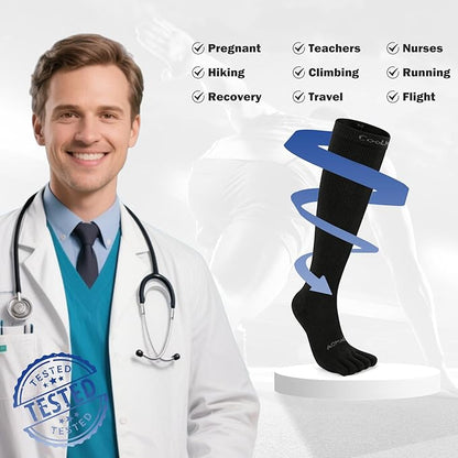 Compression Toe Socks Knee High Coolmax Hiking Socks Graduated Support for Running,Travel,Flight
