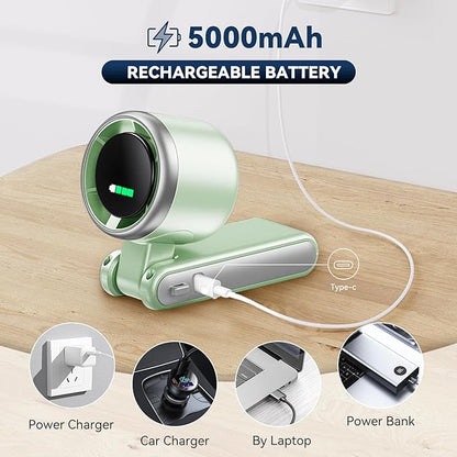 Portable Handheld Turbo Fan, 5 Gear Wind, Battery Operated, Up to 12 Working Hours, 3 IN 1 Hand Fan with Air Turbo Tech Cooling Fans for Outdoor Activities, Travel, Beach (Green)