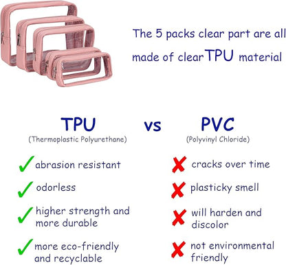 TSA Approved 5-Piece Diaper Bag Organizer Pouch Set Clear Waterproof TPU Kids Toiletry Storage Set Travel Packing Clutch Cube Bags for Baby Nursing