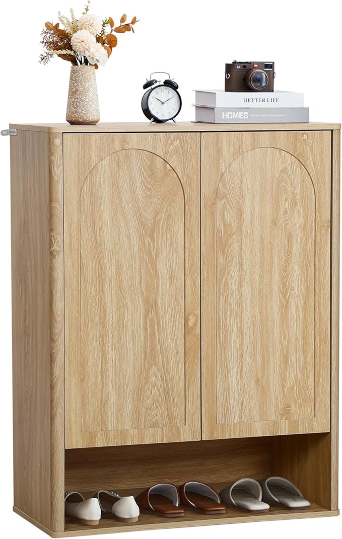 40.94'' Tall and Large Shoe Storage Cabinet with Doors and Adjustable Shelves, 5-Tier Modern Shoe Rack Cabinet Storage for Entryway, Entrance, Hallway, Living Room - Natural
