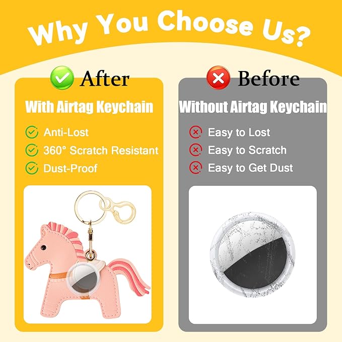 Leather Keychain for Airtag, Cute Protective Keychain Holder Compatible with Apple Air Tag,GPS Item Tracker Case Cover for Keys,Bags,Pets,Luggage(Horse)