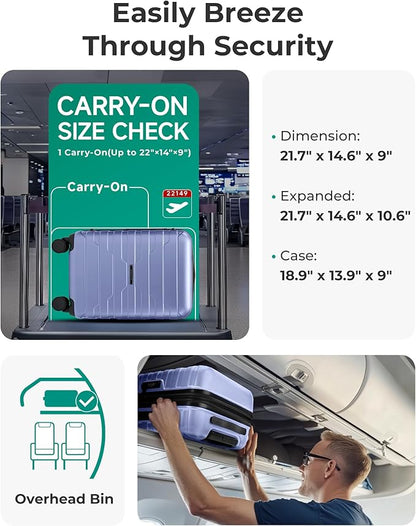 BAGSMART Carry On Luggage 22x14x9 Airline Approved with Spinner Wheels,Lightweight 20 Inch Luggage with TSA Lock,Expandable Hard Shell Carry On Suitcases for Men Women,Slate Blue