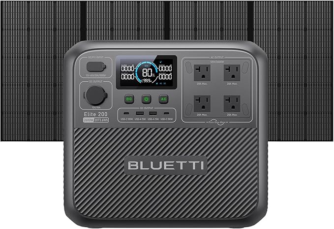 BLUETTI Elite 200 V2 Solar Generator with 350W Solar Panel Included (Ships Separately), 2073.6Wh Portable Power Station w/ 4 2600W AC Outlets, 17-Year Lifespan, LFP Power for Camping, Off-grid