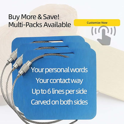 Durable Personalized Luggage Tags for Suitcases,Cruise Essentials Travel Tags for Luggage,Travel Bag Labels,Travel Essentials Heavy-Duty Stainless Steel Blue Square Suitcases Tags no icon