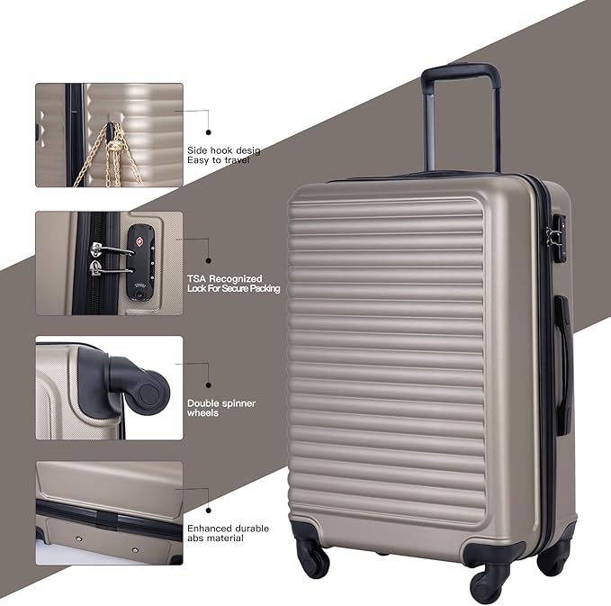 Travelhouse Luggage Sets, Expandable Hardside Suitcases 24in/28in, Carry on 20in,3 Piece Set Travel Luggages Clearance with Double Spinner Wheels TSA Lock Lightweight (2085-Brown)