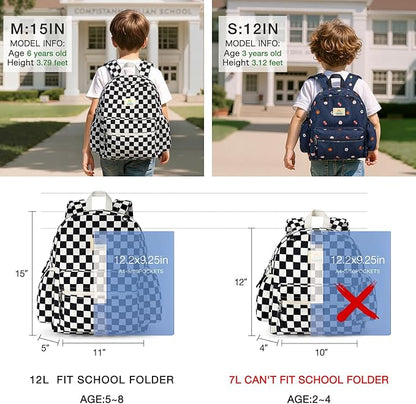 STEAMEDBUN Corduroy Kids Backpack for Girls and Boys 5-8: Boys Backpack for Elementary Kindergarten - 15 inch Cute Backpacks for Kids - Checkered