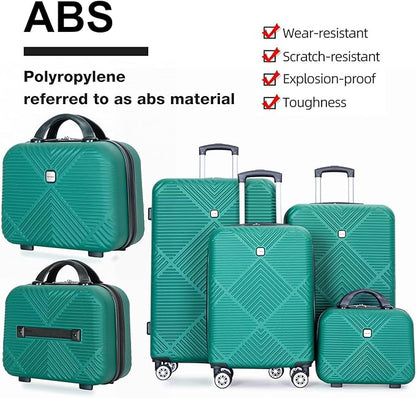 Luggage 4 Piece Set, Hardshell ABS Suitcase Set with Double Spinner Wheels, Lightweight Durable Luggage set, Carry On and Checked Travel Large Luggage, Dark Green