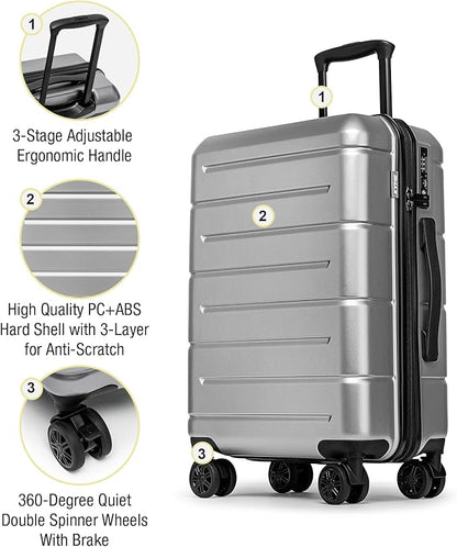 KYME Suitcases with Wheels Hardshell 26 Inch Luggage with TSA Lock Durable Medium Checked Travel Rolling Luggage with Cup Holder for Women Men Silver Grey