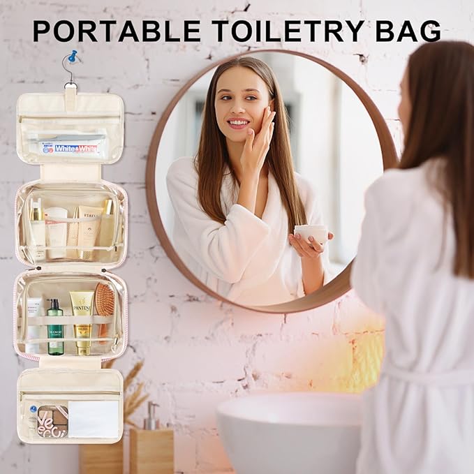 TOPEAST Hanging Toiletry Bag for Women - Travel Toiletry Bag Makeup Bag, Portable Toiletries Travel Bag and Cosmetic Bag, Airplane Travel Essentials - Letter C, Blue