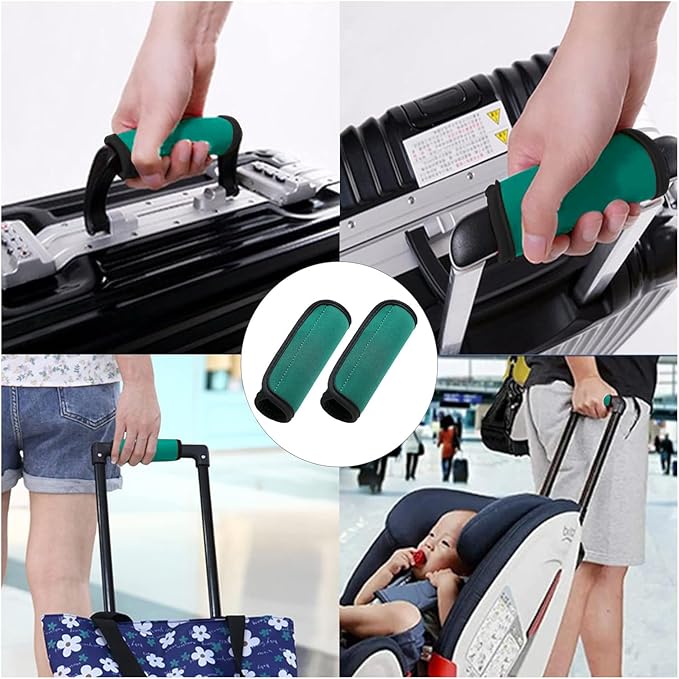 Luggage Handle Wraps, Soft Travel Bag Handle Cover, Padded Handle Grip, Suitcase Tags Identifiers for Travel Accessories, Green, 2pcs