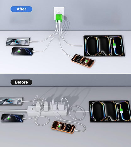 2 Pack USB C Charger, 40W Fast Charge Cube, 4-Port QC+PD Wall Plug,Multi-Port Type C Power Adapter for iPhone 17 16 15 14 13 12 Pro Max XS XR 8,Galaxy S24,Nexus,HTC,Google Pixel,and More(Green)