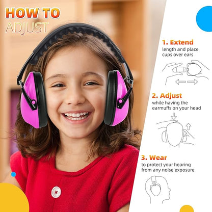 MelonArt Kids Ear Protection Earmuffs Safety Hearing Protection Headphones Noise Reduction for Autism Sensory Kids Chirldren (Green & Pink)