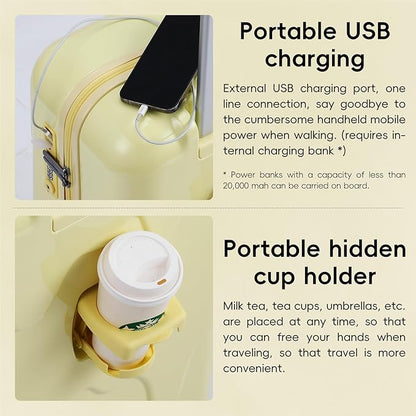 ROAMING 26 Inch PC Hard Sided Checked-Large Luggage with TSA Lock Cup Holder USB Charging Port and Spinner Wheels Lightweight Durable Ice Cream Travel Suitcase for Women Cheese yellow