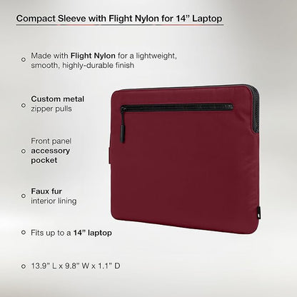 Incase Compact Laptop Sleeve with Flight Nylon - 14-inch MacBook/Laptop & iPad/Tablet Sleeve - Faux Fur Lining, Lightweight, Durable, Weather Resistant, Slip Pocket for Accessories - Cosmic Red
