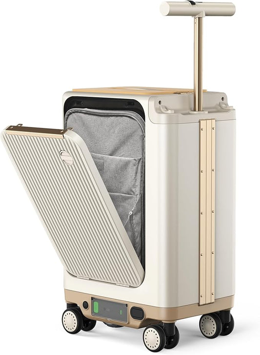 isinwheel Smart Rideable Luggage, Airline-Approved Electric Scooter Suitcase 22"x14"x9", 250W Motor Up to 8 MPH & 9.3 Miles Range,95.7Wh Removable Battery, TSA Lock,38L Carry-on Electric Luggage－White