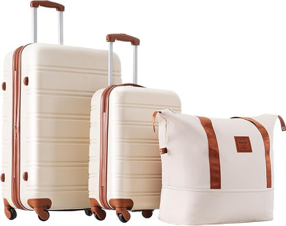 Merax Luggage Sets 2 Piece Suitcase Set 20/28 IN,Carry on Luggage and Travel Bag TSA Lock Expandable,Hard Case Luggage with Spinner Wheels,White and Brown
