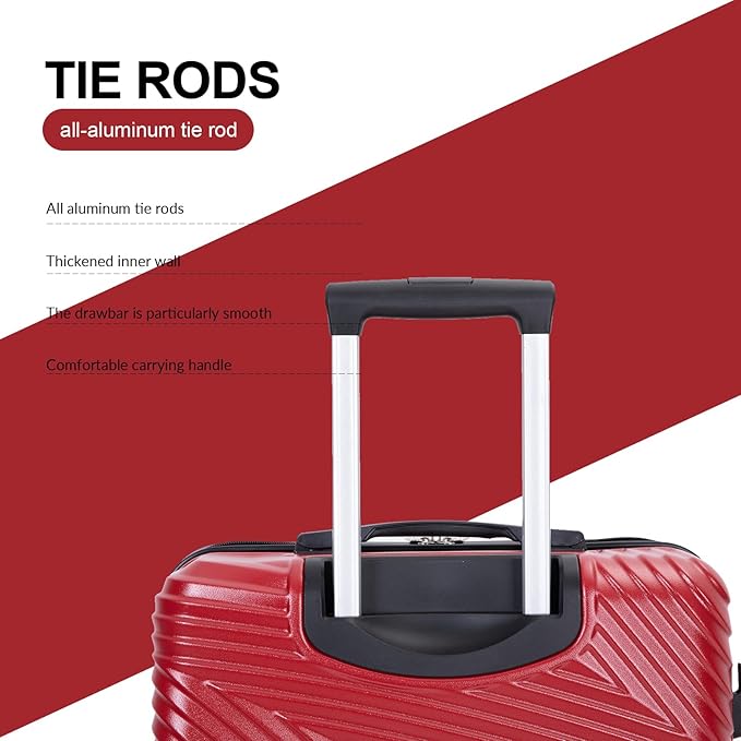 Luggage Sets Wear-Resistance Hardside Lightweight Suitcase Double Spinner Wheels, TSA Lock,Two Hooks, Scratch-resistant Carry-on,3 Piece Set(20inch 24inch 28inch) (Red)