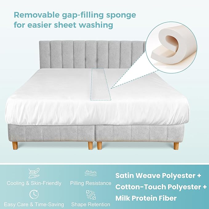 Sheet-Style Bed Bridge Connector for Twin to King Mattresses - Removable Foam Gap Filler with Locking Straps (Also Fits Twin XL/King)