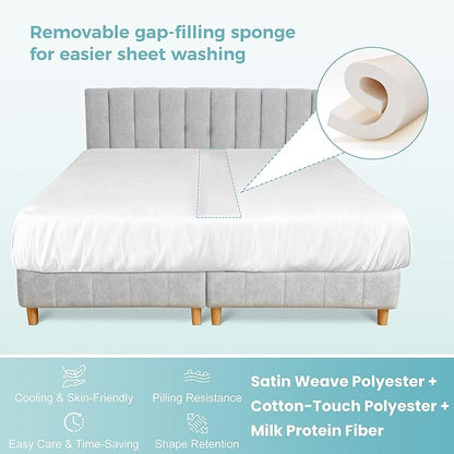 Sheet-Style Bed Bridge Connector for Twin to King Mattresses - Removable Foam Gap Filler with Locking Straps (Also Fits Twin XL/King)