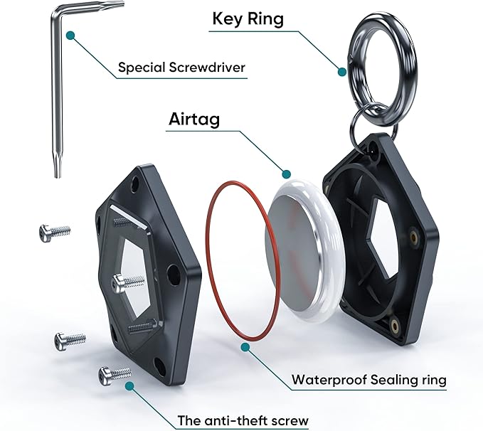 DOVICK-Waterproof Airtag Holder, Heavy Duty Case Compatible with Apple Air Tag Tracker with Keychain Key Ring Strap, Pentagon Full Cover with Transparent Window 4 Pack (Black2 & Clear2)