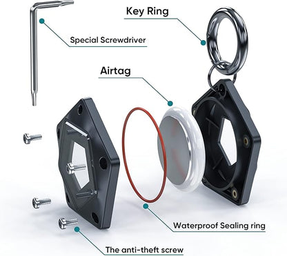 DOVICK-Waterproof Airtag Holder, Heavy Duty Case Compatible with Apple Air Tag Tracker with Keychain Key Ring Strap, Pentagon Full Cover with Transparent Window 4 Pack (Black2 & Clear2)