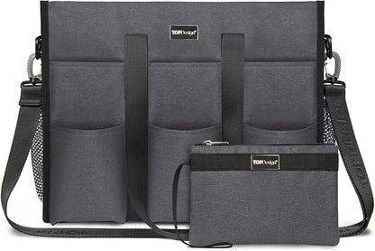 TOPDesign Utility Water Resistant Tote Bag with 22 Pockets, Top Zipper Closure & Thick Bottom Support, for Working Women