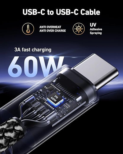 USB C to C Cable 60W [2Pack 6FT], USB Type C Fast Charging Cable for Car Durable Braided iPhone USB C Charger Cable USBC to USBC Cord for iPhone 17/16/15/Pro Max, Samsung Galaxy S23 and More-Black