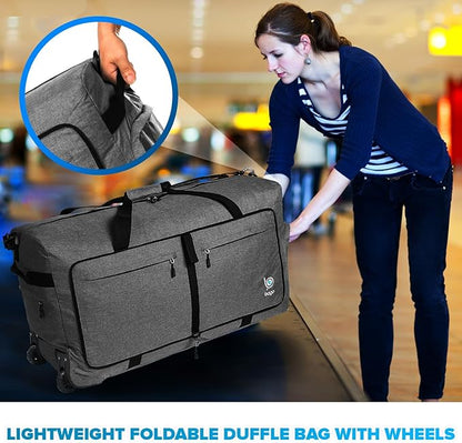 Bago Rolling Duffle Bag with Wheels - 30" 100L Foldable Weekender Bag, Waterproof Travel Duffel Bag, Heavy Duty Lightweight Duffle Bag for Traveling, Rolling Duffel Bag with Wheels (SnowBlack2024)