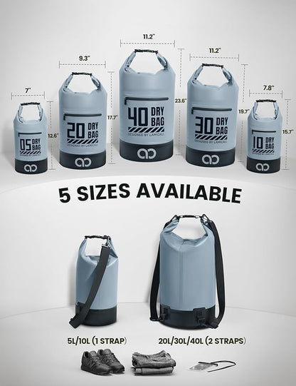 Lamicall Dry Bag Waterproof Backpack - [Durable & Floating] 5L/10L/20L/30L/40L Large Water Proof Bag with Waterproof Phone Case for Kayaking, River Rafting, Lake, Float Trip, Tubing Essentials