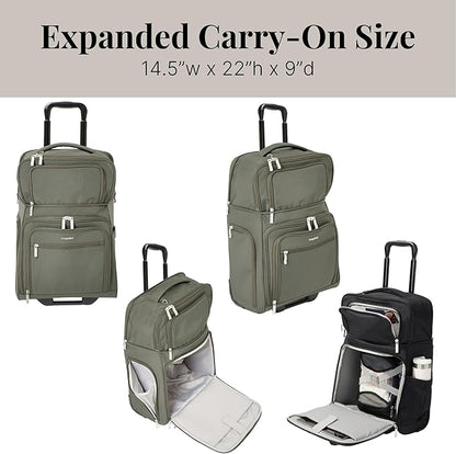 Baggallini Expandable Underseat Carry-On - Lightweight Travel Luggage Carry On Weekender with Wheels
