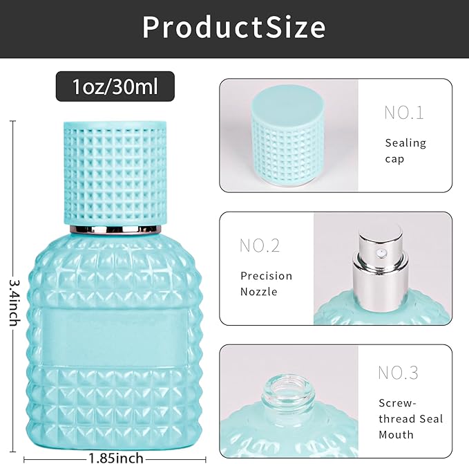 2 Pack 30ml Perfume Spray Bottles Empty, Refillable Glass Fine Mist Atomizer, Portable Travel Perfume Atomizers Fragrance Containers Sprayer for Cleaning, Essential Oils, Liquids (Blue)