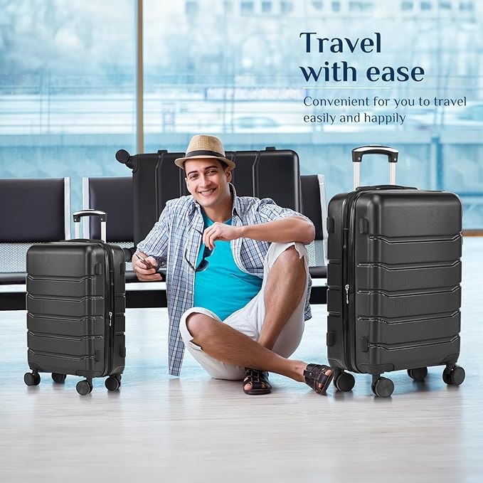 OLIXIS 21 Inch Carry-On Luggage, Hardside Suitcase with Spinner Wheels, Lightweight ABS Hard Shell Travel Luggage, TSA Approved Lock, Expandable Small Suitcase for Business & Travel–Black