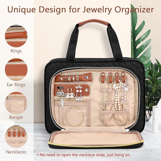 Wedama Toiletry Bag for Women, Large Cosmetic Travel Bag, Hanging Toiletry Bag for Bathroom, Thickened PVC Waterproof Makeup Bag, Toiletries Bag for Travel Business Trips and Camping, Black