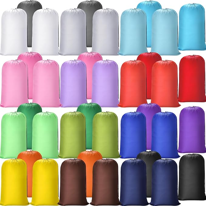 Sanwuta 40 Pcs 38" x 24" Large Laundry Bags with Drawstring Travel Laundry Bag Bulk Lock Closure Reusable Washable Heavy Duty for Dirty Clothes College Dorm Apartment(Mulitcolor)