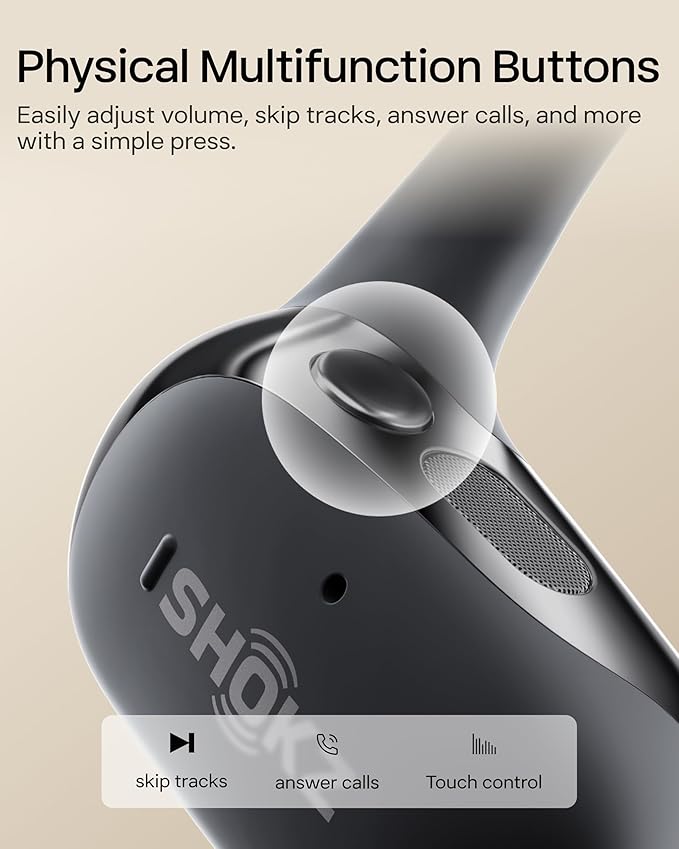 SHOKZ OpenFit 2 Open-Ear Headphones,True Wireless Bluetooth Earphones with Microphone,Earhook Earbuds with 48 Hours of Playtime,Fast Charging,IP55 Water-Resistant,with Carrying Bag,Black,Bluetooth5.4