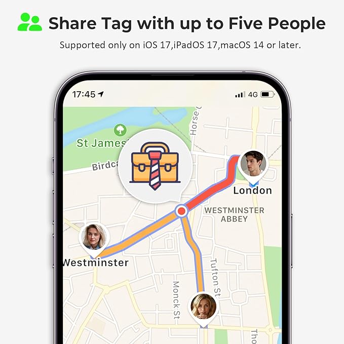 Air Tracker Tags- 4 Pack, New Bluetooth Tracker Works with Apple Find My APP (iOS Only), 92 dB Sound, Replaceable Battery, Smart Tag Keys Finder and Item Locator for Keys, Bags, Luggage, Wallet, etc