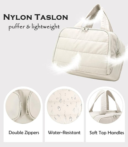 Travel Toiletry Bag for Women, Large Wide-open Puffy Cosmetic Makeup Bag with Wet-Dry Separation, Multi-Pocket Organizer with Carry Handle for Toiletries, Cosmetics, Essentials, Beige