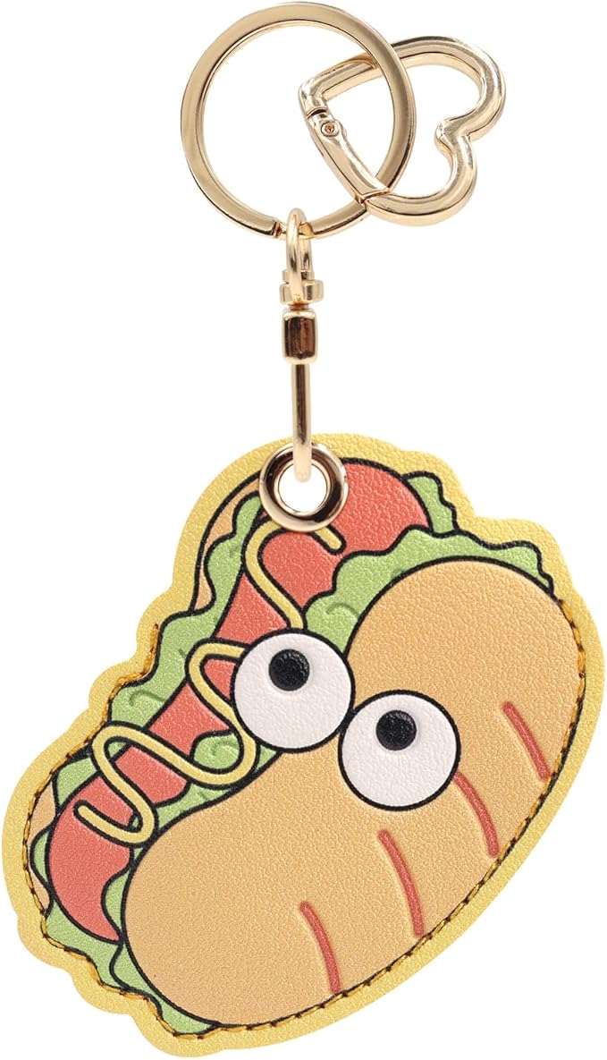 MC Fashion PU Leather Keychain Holder Case Compatible with AirTag, Cute Food-themed GPS Tracker Case Charm Key Ring