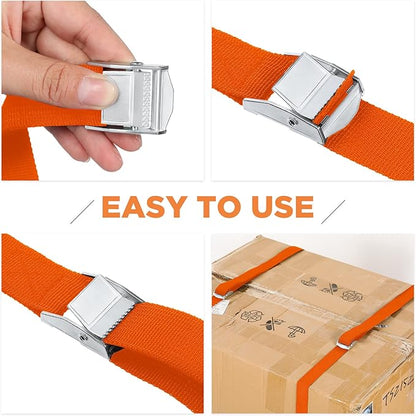 Riakrum 15 Pack 16 Feet Lashing Straps Adjustable Kayaks Tie Down Cam Buckle Straps with Buckles up to 250lbs for Cargo, Luggage, Motorcycles, Truck, Car Roof Rack, Sup Surfboard(Orange)