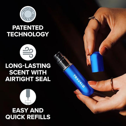 Travalo Classic HD Perfume Atomizer - Leak-Proof and TSA Approved for Air Travel - Reusable, Airtight, Easy-Fill Mini Pump Sprayer - Lightweight, Elegant Design w/Volume Window - Blue - 0.17oz