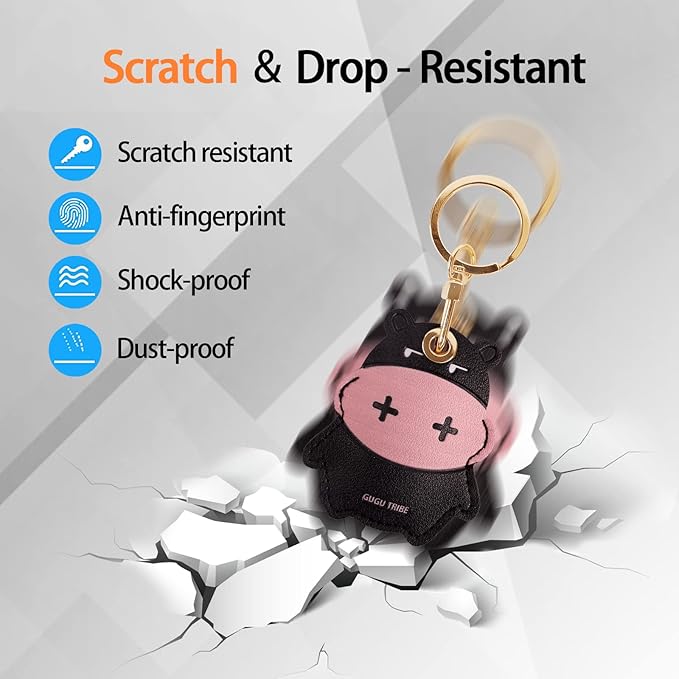 Leather Keychain Case Holder Compatible with Apple AirTag, GPS Airtag Keychain Finder Tracker with Key Ring, Anti-Scratch Protective Air Tag Cover