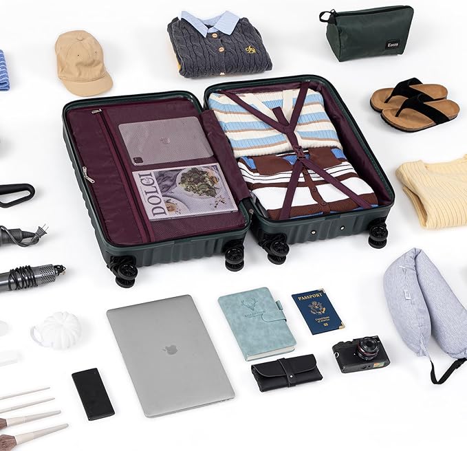 Luggage Sets Suitcase Sets 5 Piece Luggage Sets Suitcase with ABS Hard Shell Lightweight TSA Lock and Double Rotatable Detachable Wheels(DarkGreen,20"/24"/28"/DB/TB)