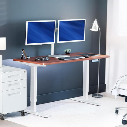 VIVO Electric 55 x 28 in Dual Motor Sit Stand Desk, Memory Height Adjustment, 2B Series, Dark Walnut Top White Frame, DESK-KIT-2W55D