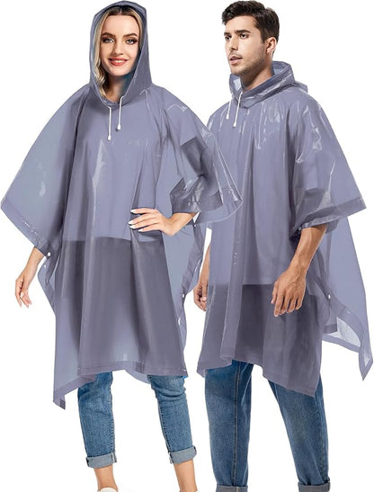 2 Pack Rain Ponchos for Adults Reusable - Raincoats Survival Emergency Heavy Duty Rain Coat with Drawstring Hood