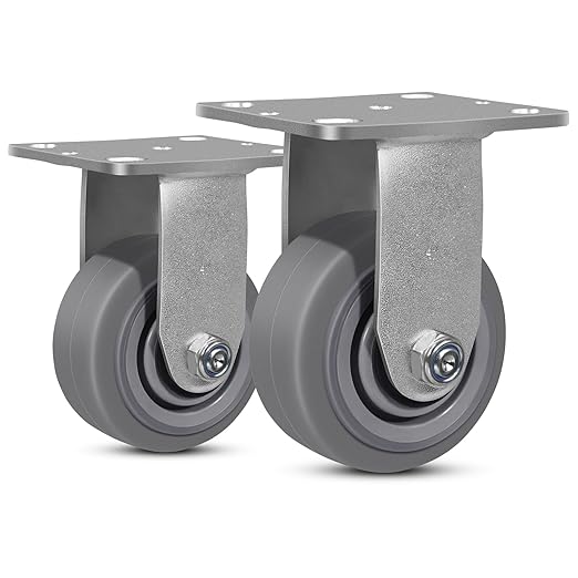 4 Inch Rubber Wheels (Flat Tread)- Heavy Duty Casters, Industrial Caster Wheels- with up to 700 LB Capacity- Use for Dollies, Utility and Maintenance Carts(2 Rigid)