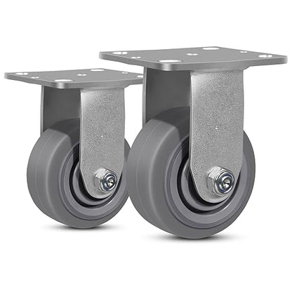 4 Inch Rubber Wheels (Flat Tread)- Heavy Duty Casters, Industrial Caster Wheels- with up to 700 LB Capacity- Use for Dollies, Utility and Maintenance Carts(2 Rigid)