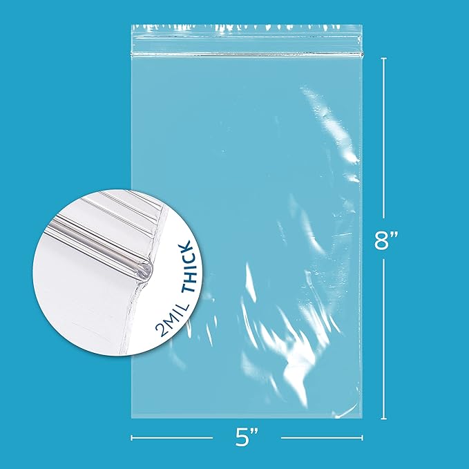 5 x 8 inches, 2Mil Clear Reclosable Zip Bags, case of 1,000 GPI Brand