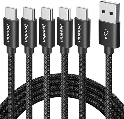 CLEEFUN USB C Cable 6ft, 5-Pack USB A to Type C Charger Cord Fast Charging for iPhone 17 16 15 Pro Max Plus Air 16e, for Samsung Galaxy S25 S24 S23 S22 S21 S20 S10 A17 A16 A15 A56 A55 A26 A35 A36